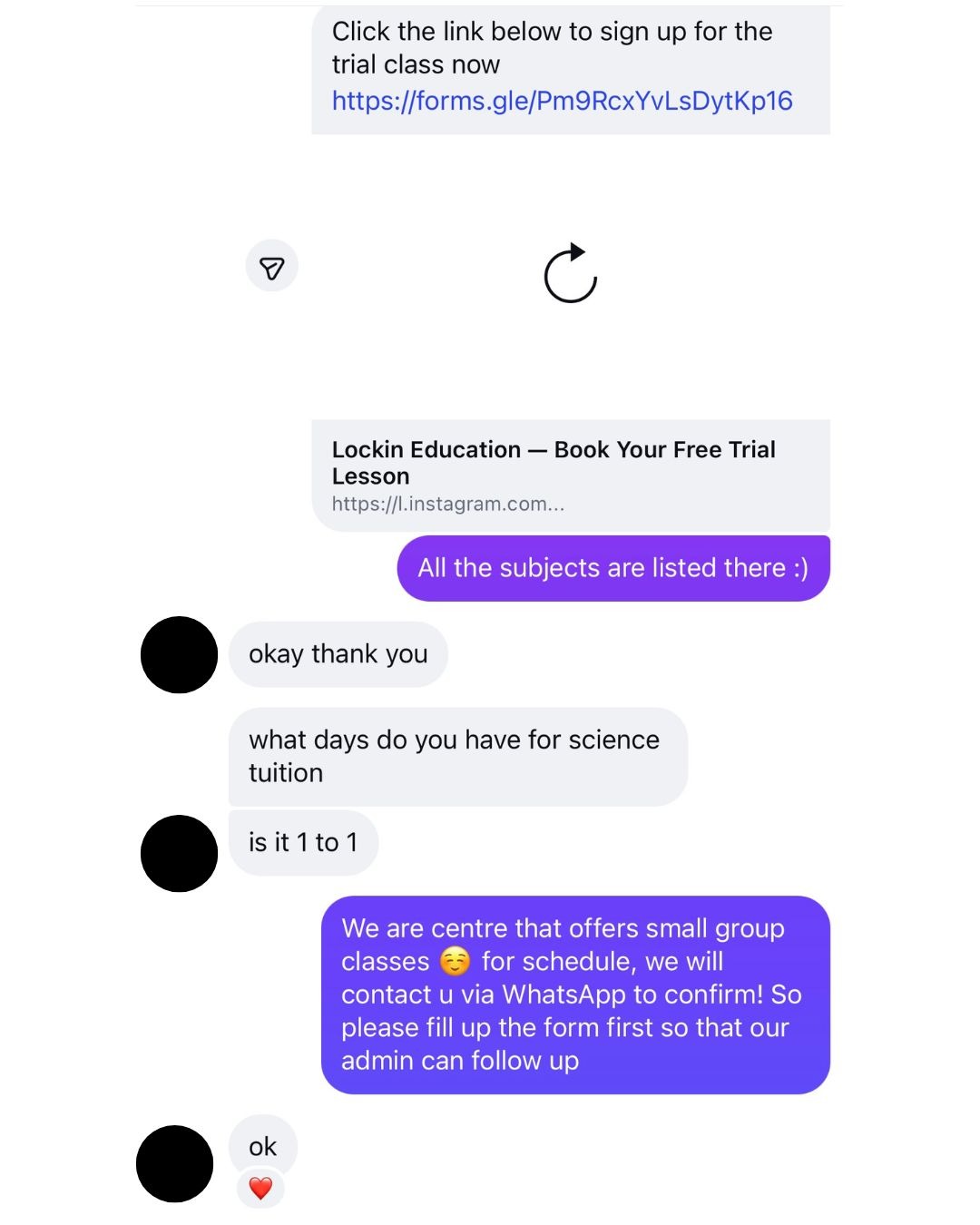 LockIn Education WhatsApp conversation