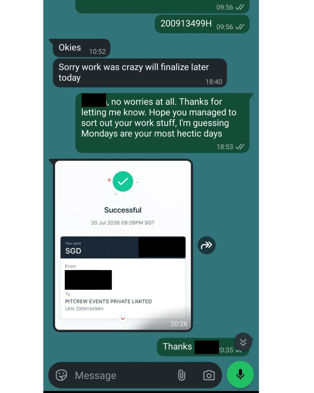 Pitcrew Events WhatsApp conversation